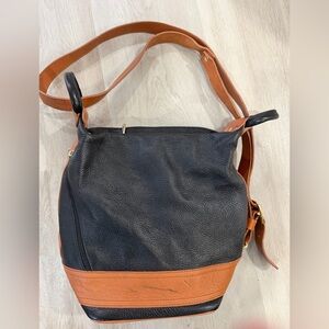 Valentina Italy genuine leather black/ tan pebbled leather purse / bag